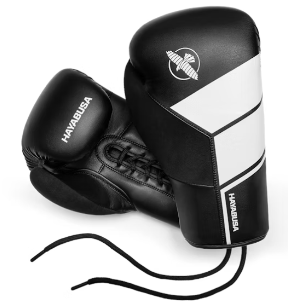 Guantes de boxeo con cuerdas Hayabusa S4 de piel (negro/blanco)