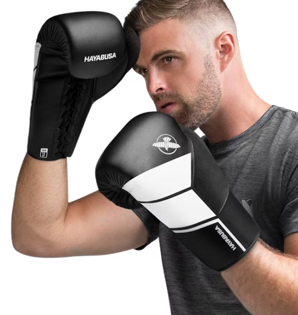 Guantes de boxeo con cuerdas Hayabusa S4 de piel (negro/blanco)