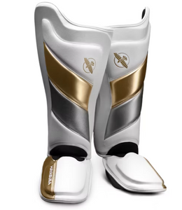 Kit guantes y espinilleras Hayabusa T3 (blanco/oro)