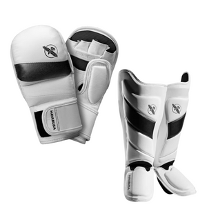 Kit guantes de MMA y espinilleras Hayabusa T3 (blanco)