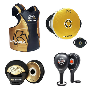 Kit de entrenador Rival Peto, Manoplas, Paletas, Gobernadora (dorado/negro)