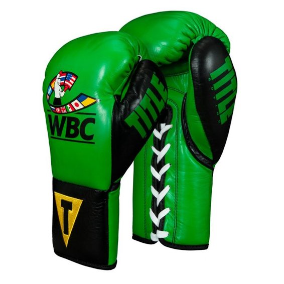 TITLE Boxing WBC - Guantes de bolsa, negro/verde, 16 onzas